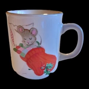 Vintage Mid Century Sleeping Mouse Holiday Mug, Gilded, Christmas Decor